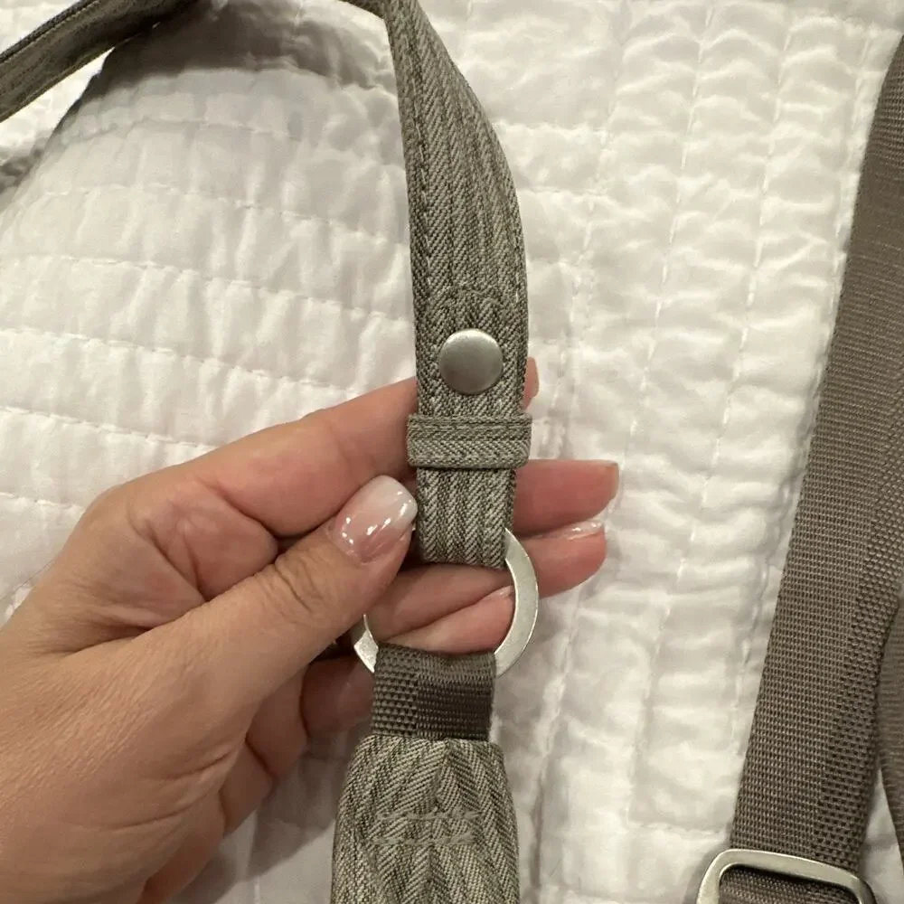Haiku Gray Striped Shoulder Bag Adjustable Detachable Strap Pockets Zip